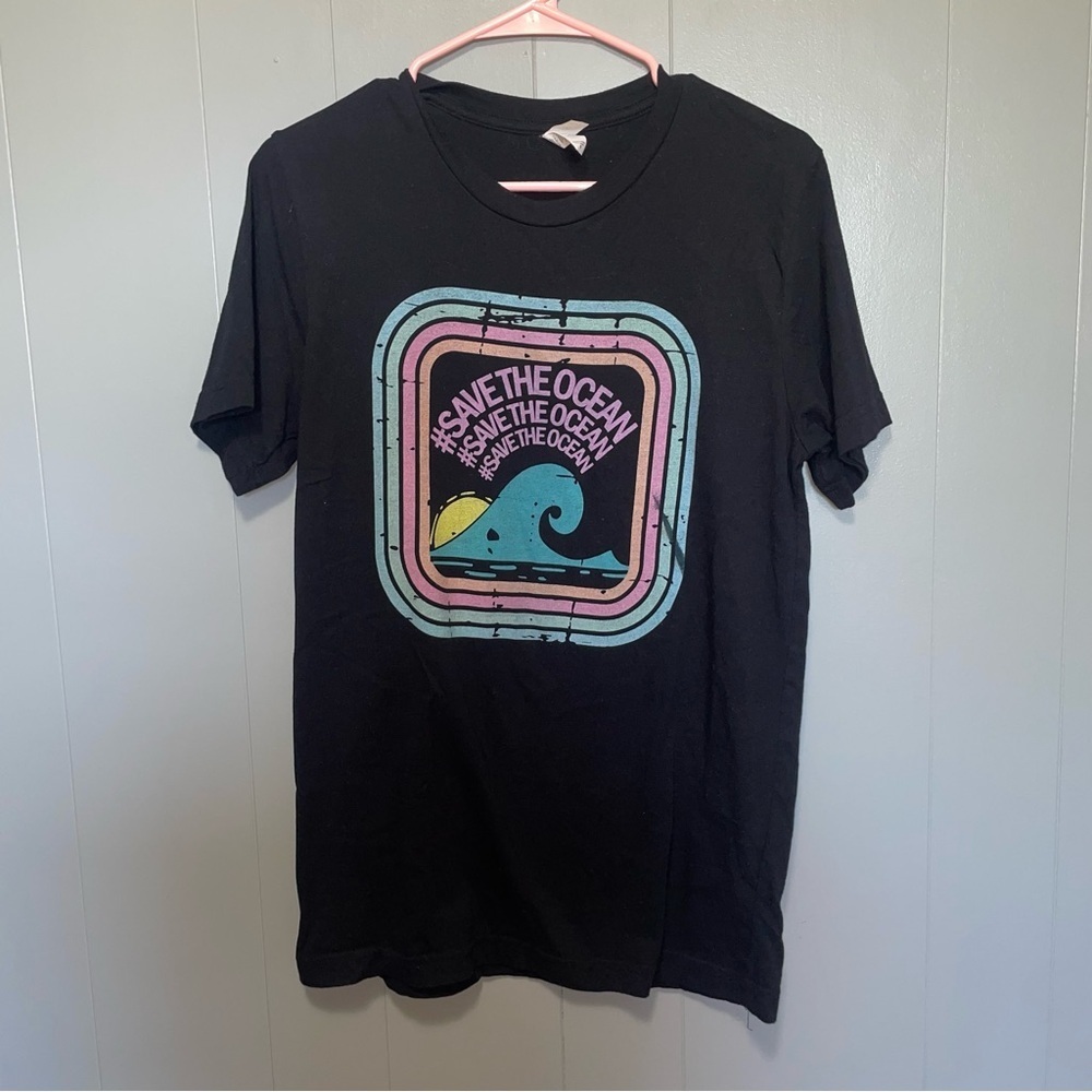 Save the Ocean Canvas Graphic Black Short Sleeve T-Shirt Medium